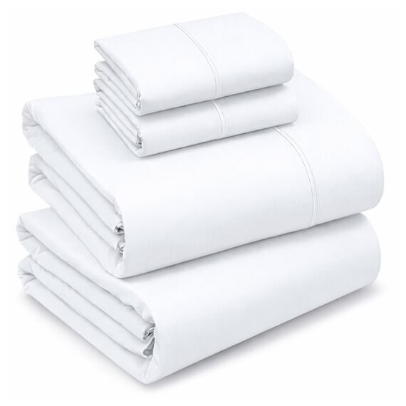 RUVANTI Bettlaken aus 100% Baumwolle, kühlendes Perkal-Bettlaken für California-King-Size-Bett, atmungsaktiv und langlebig, Cal King Bettlaken-Set, 40,6 cm Tiefe Taschen, Briliant White, 4-teilig