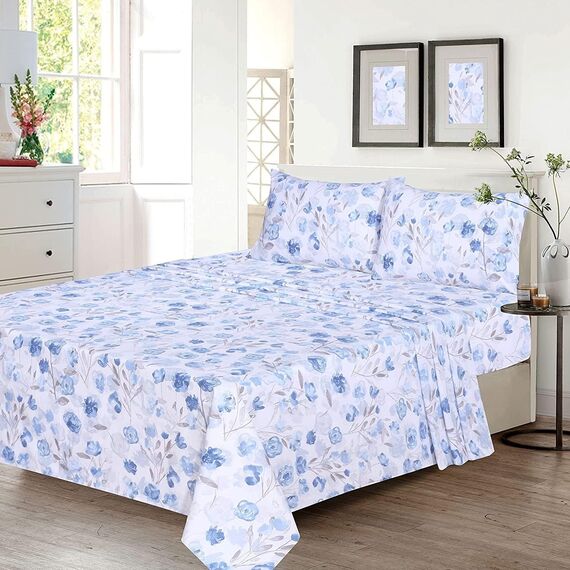 RUVANTI Bettlaken-Set aus 100 % Baumwolle, atmungsaktive Perkal-Webart, 40,6 cm tiefe Taschen, Hotelstandard, angenehm kühl, langlebig, Blumendesign, Einzelbett XL, 3-teilig, Monotone