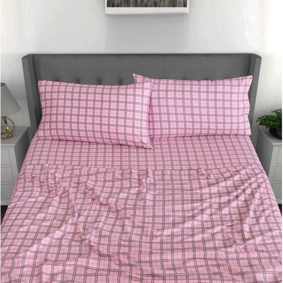 Ruvanti 4-teiliges Flanell-Bettwäsche-Set aus 100% Baumwolle in Pink und Grau kariert mit tiefen Taschen, wärmend, superweich, atmungsaktiv, feuchtigkeitsableitend, Spannbettlaken, 2 Kissenbezügen