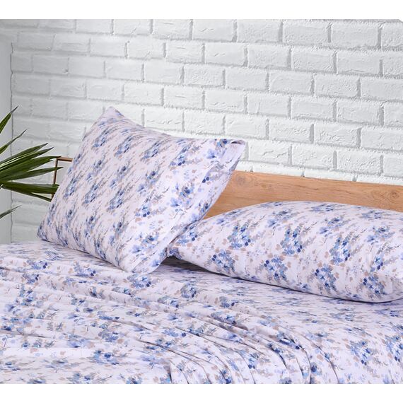 RUVANTI Bettwäsche aus 100% Baumwolle, 4-teiliges Bettwäscheset, blaues Blumenmuster, Queen-Size-Bettlaken, weicher, atmungsaktiver Stoff, Tiefe Spannbettlaken, 1 Spannbetttuch, 2 Kissenbezüge