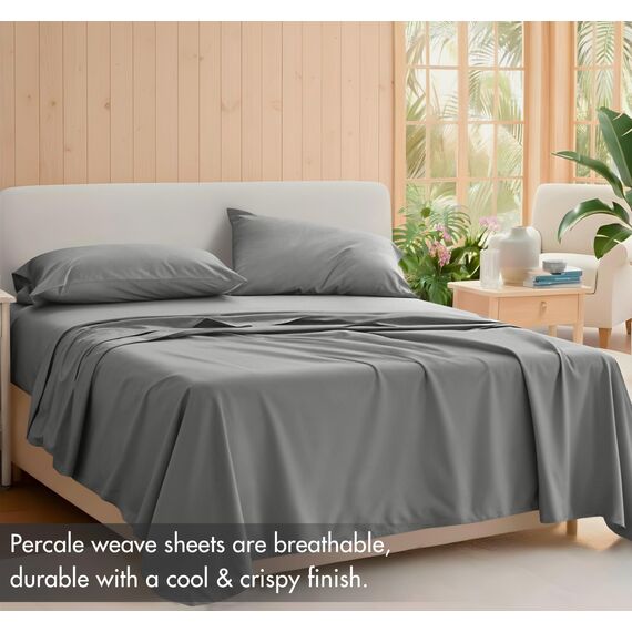 RUVANTI Bettlaken aus 100% Baumwolle, kühlendes Perkal-Bettlaken für Doppelbett, atmungsaktiv und langlebig, 40,6 cm Tiefe Bettlaken, Granitgrau, 3-teilig