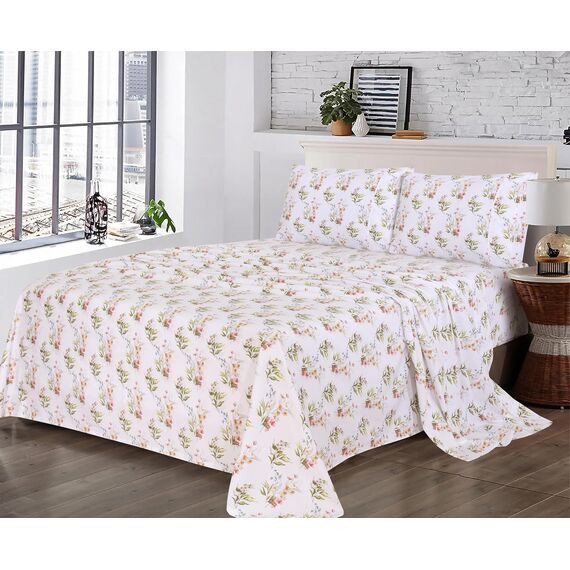 RUVANTI Bettlaken aus 100% Baumwolle – knusprige, kühlende Perkal-Bettlaken für großes Bett, atmungsaktiv und langlebig, 40,6 cm Tiefe Taschen, florales Glückseligkeit, 4-teilig