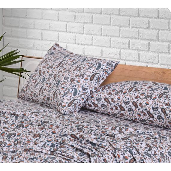RUVANTI Bettlaken-Set aus 100% Baumwolle, atmungsaktive Perkal-Webart, 40,6 cm Tiefe Taschen, Hotelstandard, angenehm kühl, langlebig, Blumendesign, Einzelbett XL, 3-teilig, Türkisgrün Paisleymuster
