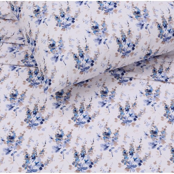 RUVANTI Bettwäsche aus 100% Baumwolle, 4-teiliges Bettwäscheset, blaues Blumenmuster, Queen-Size-Bettlaken, weicher, atmungsaktiver Stoff, Tiefe Spannbettlaken, 1 Spannbetttuch, 2 Kissenbezüge