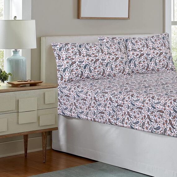 RUVANTI Bettlaken-Set aus 100% Baumwolle, atmungsaktive Perkal-Webart, 40,6 cm Tiefe Taschen, Hotelstandard, angenehm kühl, langlebig, Blumendesign, Einzelbett XL, 3-teilig, Türkisgrün Paisleymuster