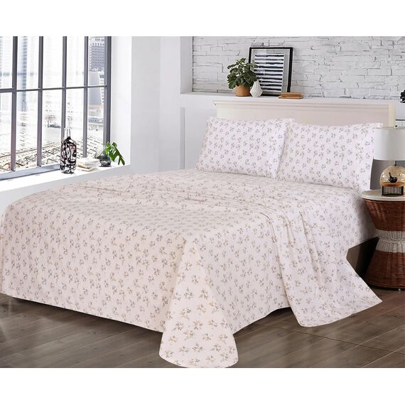 Ruvanti Bettlaken aus 100% Baumwolle für Queen-Size-Bett, knuspriges, kühlendes Perkal-Bettlaken-Set, atmungsaktiv und langlebig, Queen-Size-Bettlaken, 40,6 cm tief, cremefarbenes Blumenmuster,