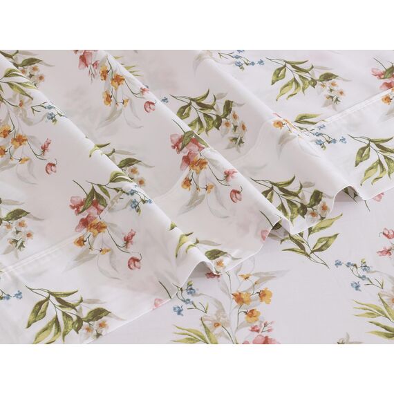 RUVANTI Bettlaken aus 100% Baumwolle – knusprige, kühlende Perkal-Bettlaken für großes Bett, atmungsaktiv und langlebig, 40,6 cm Tiefe Taschen, florales Glückseligkeit, 4-teilig