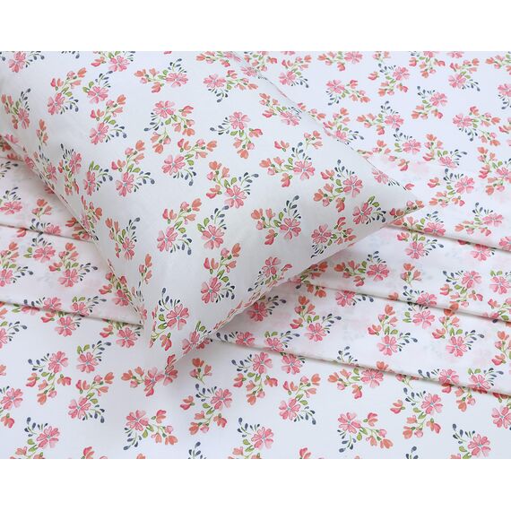 RUVANTI Bettlaken-Set aus 100 % Baumwolle, atmungsaktive Perkal-Webart, 35,6 cm tiefe Taschen, Hotelstandard, angenehm kühl, langlebig, Blumendesign, California-King-Size, 4-teilig, Bloomex
