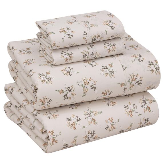 Ruvanti Bettlaken aus 100% Baumwolle für Queen-Size-Bett, knuspriges, kühlendes Perkal-Bettlaken-Set, atmungsaktiv und langlebig, Queen-Size-Bettlaken, 40,6 cm tief, cremefarbenes Blumenmuster,