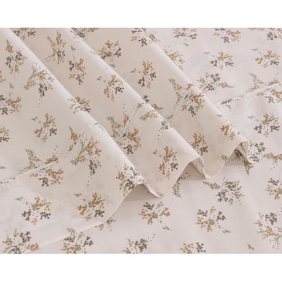 Ruvanti Bettlaken aus 100% Baumwolle für Queen-Size-Bett, knuspriges, kühlendes Perkal-Bettlaken-Set, atmungsaktiv und langlebig, Queen-Size-Bettlaken, 40,6 cm tief, cremefarbenes Blumenmuster,