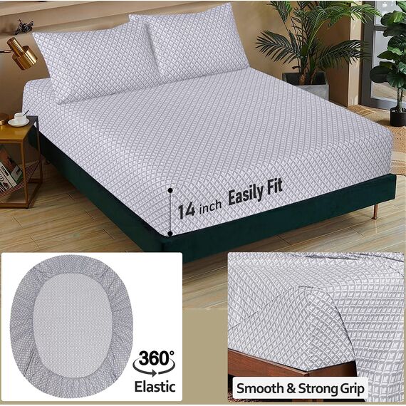 RUVANTI Bettlaken aus 100% Baumwolle für California King Size Bett – knusprige, kühlende Perkal-Bettlaken – atmungsaktiv und langlebig – 40,6 cm Tiefe Taschen Cal King Size Bettlaken – Grau/Grau – 4