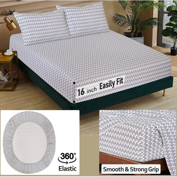 RUVANTI Bettwäsche-Set für King-Size-Betten aus 100% Baumwolle, 4-teilig, weich und atmungsaktiv, Perkal-Bettwäsche, Tiefe Tasche, 40,6 cm, Hotelstandard, kühles Gefühl, langlebig, perfektes