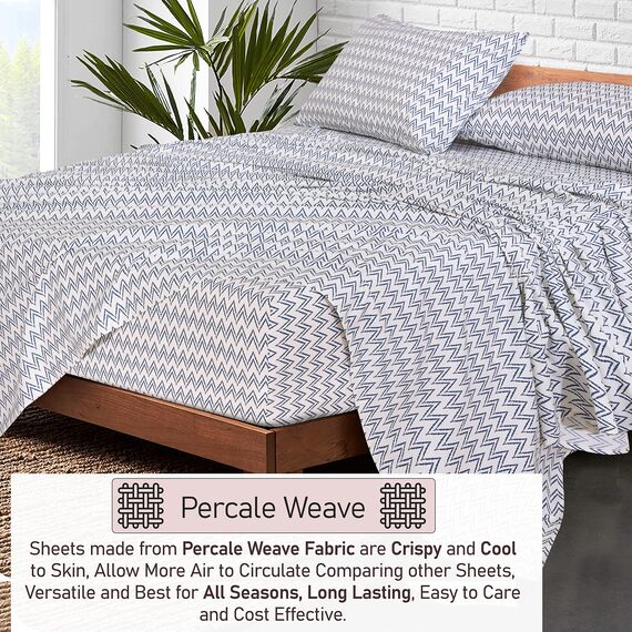 RUVANTI Bettlaken aus 100% Baumwolle für Queen-Size-Betten – knusprige, kühlende Perkal-Bettlaken – atmungsaktiv und langlebig – 40,6 cm Tiefe Queen-Size-Bettlaken – cremefarbenes Chevron – 4 Stück