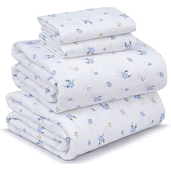 RUVANTI Bettlaken-Set aus 100 % Baumwolle, atmungsaktive Perkal-Webart, 35,6 cm tiefe Taschen, Hotelstandard, angenehm kühl, langlebig, Blumendesign, California-King-Size, 4-teilig, Phulkari