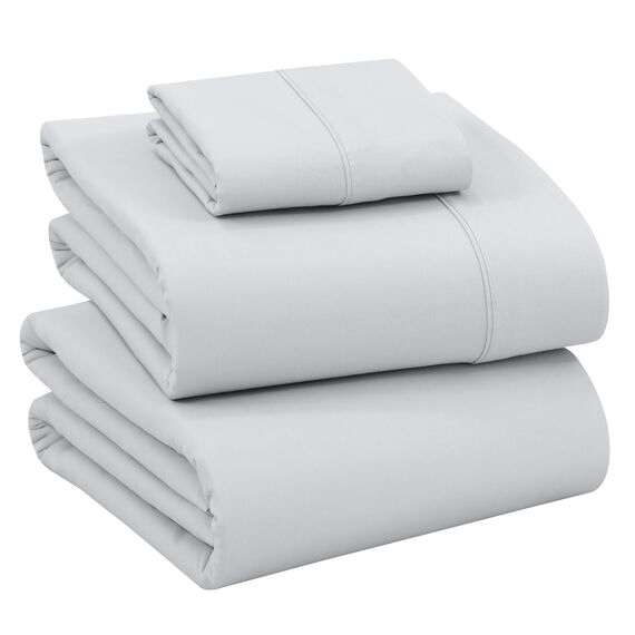 RUVANTI Bettlaken-Set aus 100 % Baumwolle, atmungsaktive Perkal-Webart, 40,6 cm tiefe Taschen, Hotelstandard, angenehm kühl, langlebig, einfarbig, Einzelbett XL, 3-teilig, Leises Grau