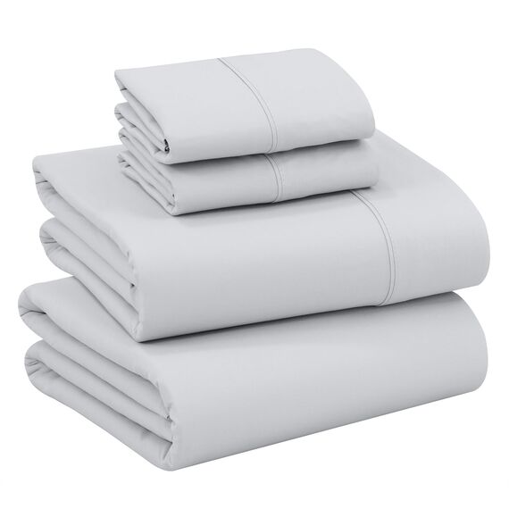 RUVANTI Bettlaken-Set aus 100% Baumwolle, atmungsaktive Perkal-Webart, 35,6 cm Tiefe Taschen, Hotelstandard, angenehm kühl, langlebig, einfarbig, California-King-Size, 4-teilig, Leises Grau