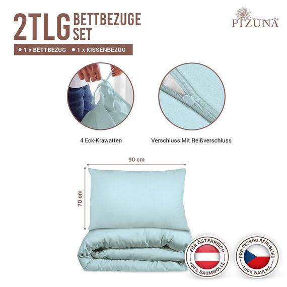 Pizuna 400 Fadenzahl aus Baumwolle Bettwäsche Baby blau, 100% Langstaple Baumwolle Bettbezug und Kissenbezug, 100% Baumwolle Mako Satin 2-Teilig Bettwäscheset 140x200 + 70x90 Baby blau Mako Satin