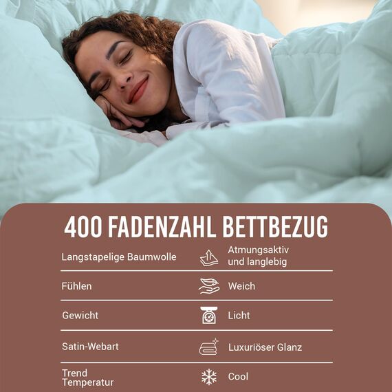 Pizuna 400 Fadenzahl aus Baumwolle Bettwäsche Baby blau, 100% Langstaple Baumwolle Bettbezug und Kissenbezug, 100% Baumwolle Mako Satin 2-Teilig Bettwäscheset 140x200 + 70x90 Baby blau Mako Satin