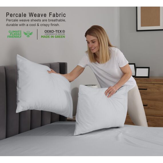 RUVANTI Bettlaken-Set aus 100% Baumwolle, atmungsaktive Perkal-Webart, 40,6 cm Tiefe Taschen, Hotelstandard, angenehm kühl, langlebig, einfarbig, Doppelbett, 4-teilig, Leises Grau