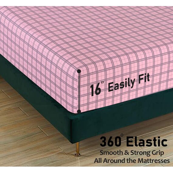 Ruvanti 100 % Baumwolle, 4-teiliges Flanell-Bettlaken, King-Size-Bett, rosa und grau, kariert, tiefe Taschen, wärmend, superweich, atmungsaktiv, feuchtigkeitsableitend, Bettlaken, 2 Kissenbezüge.