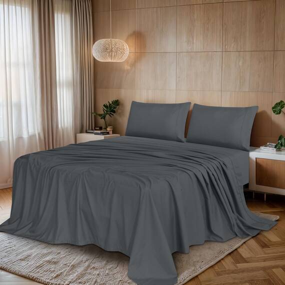 RUVANTI Queen-Bettwäsche-Set, 4-teilig (1 Spannbetttuch, 1 Bettlaken, 2 Kissenbezüge), mit 38,1 cm tiefen Taschen, leicht und bequem, Premium-Hotel-Bettwäsche, dunkelgrau