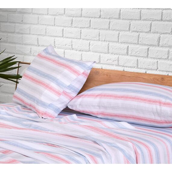 RUVANTI Bettlaken aus 100% Baumwolle für Queen-Size-Betten – knusprige, kühlende Perkal-Bettlaken – atmungsaktiv und langlebig – 40,6 cm Tiefe Queen-Size-Bettlaken – rosa Streifen – 4 Stück