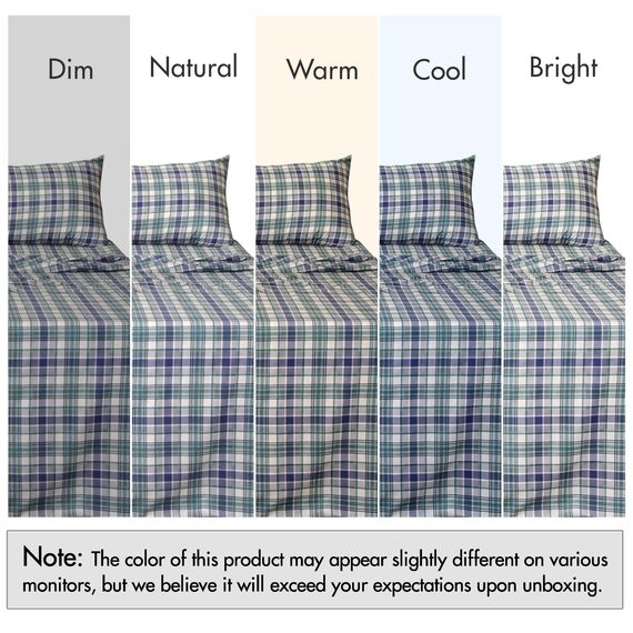 RUVANTI Bettlaken aus 100% Baumwolle, kühlendes Perkal-Bettlaken für King-Size-Bett, atmungsaktiv und langlebig, Kingsize-Bettlaken-Set, 40,6 cm Tiefe Taschen, grünlich-blaues Karo, 4-teilig