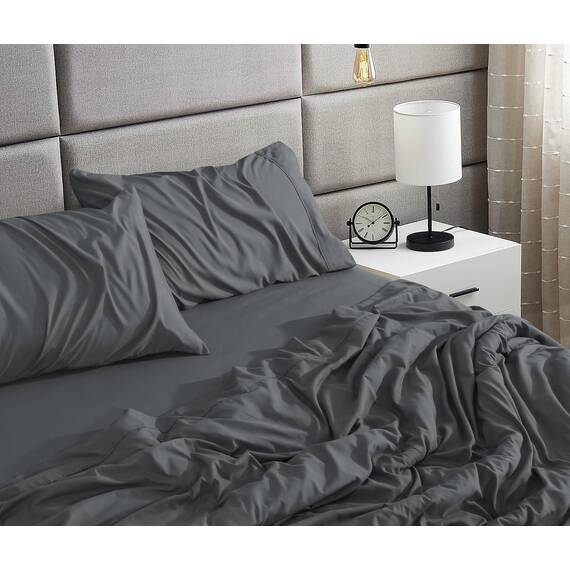 RUVANTI Queen-Bettwäsche-Set, 4-teilig (1 Spannbetttuch, 1 Bettlaken, 2 Kissenbezüge), mit 38,1 cm tiefen Taschen, leicht und bequem, Premium-Hotel-Bettwäsche, dunkelgrau