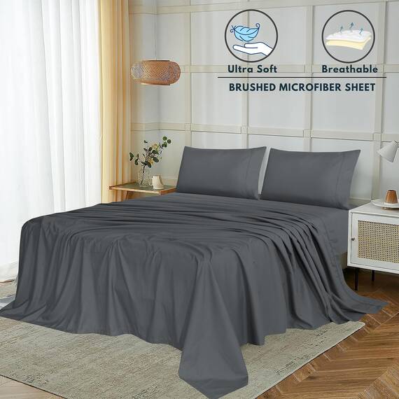 RUVANTI Queen-Bettwäsche-Set, 4-teilig (1 Spannbetttuch, 1 Bettlaken, 2 Kissenbezüge), mit 38,1 cm tiefen Taschen, leicht und bequem, Premium-Hotel-Bettwäsche, dunkelgrau