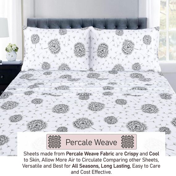 RUVANTI Bettlaken aus 100% Baumwolle, kühlendes Perkal-Bettlaken für Doppelbett, atmungsaktiv und langlebig, 40,6 cm Tiefe Bettlaken, Löwenzahn, 3-teilig