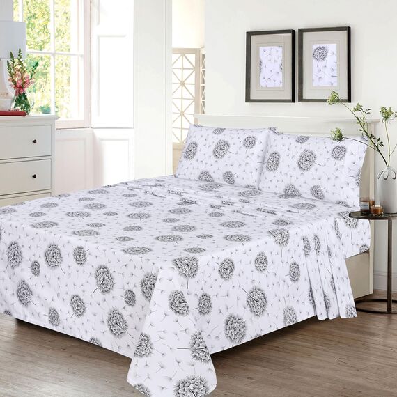 RUVANTI Bettlaken aus 100% Baumwolle, kühlendes Perkal-Bettlaken für Doppelbett, atmungsaktiv und langlebig, 40,6 cm Tiefe Bettlaken, Löwenzahn, 3-teilig