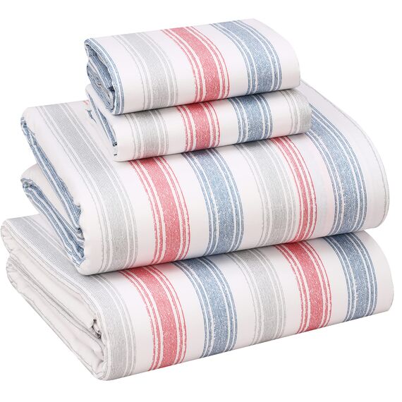 RUVANTI Bettlaken aus 100% Baumwolle für Queen-Size-Betten – knusprige, kühlende Perkal-Bettlaken – atmungsaktiv und langlebig – 40,6 cm Tiefe Queen-Size-Bettlaken – rosa Streifen – 4 Stück