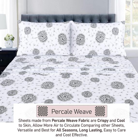 RUVANTI Bettlaken aus 100% Baumwolle für Queen-Size-Bett, knusprige, kühlende Perkal-Bettlaken, atmungsaktiv und langlebig, Queen-Size-Bettlaken-Set, 40,6 cm tief, Löwenzahn, 4-teilig