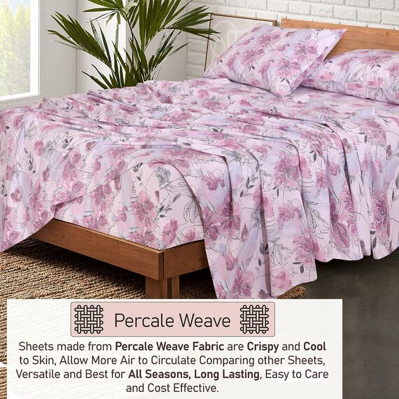 RUVANTI Bettlaken aus 100% Baumwolle, kühlendes Perkal-Bettlaken für California-King-Size-Bett, atmungsaktiv und langlebig, Cal King Bettlaken-Set, 40,6 cm Tiefe Taschen, fliederfarbenes