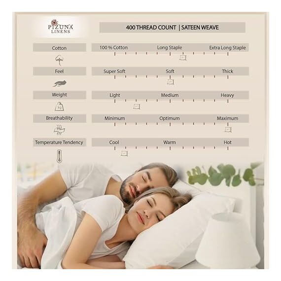 Pizuna Spannbettlaken für Doppelbetten aus 100 % reiner Baumwolle, Fadenzahl 400, langstapelig, Baumwollsatin, 38,1 cm tiefe Tasche, XL-Spannbettlaken für Doppelbett, gekämmte Baumwolle, 1 Stück