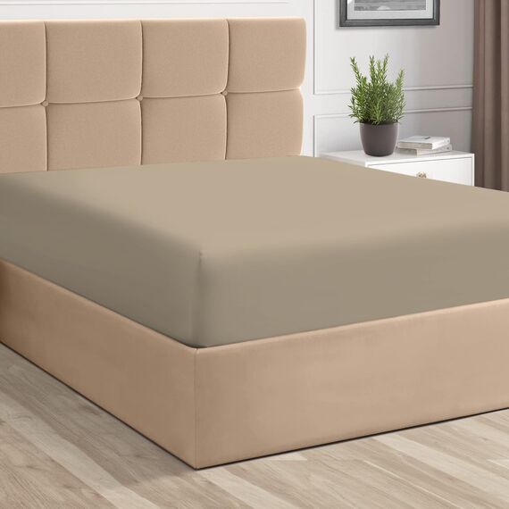 Pizuna Bettwäsche aus 100 % langstapeligem Baumwollsatin, Fadenzahl 400, Bettbezug-Sets, Kissenbezüge Fitted Sheet - Queen (1PC) Simply Taupe