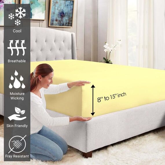 Pizuna Spannbettlaken für Doppelbetten aus 100 % reiner Baumwolle, Fadenzahl 400, langstapelig, Baumwollsatin, 38,1 cm tiefe Tasche, XL-Spannbettlaken für Doppelbett, gekämmte Baumwolle, 1 Stück