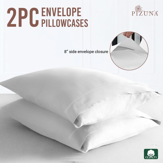 Pizuna Kissenbezüge aus 100 % reiner Baumwolle, King-Size, 2er-Set, luxuriös, Fadenzahl 400, langstapeliger Baumwollsatin mit Hotelverschluss (gekämmte weiße Baumwoll-Kissenbezüge, King-Size)