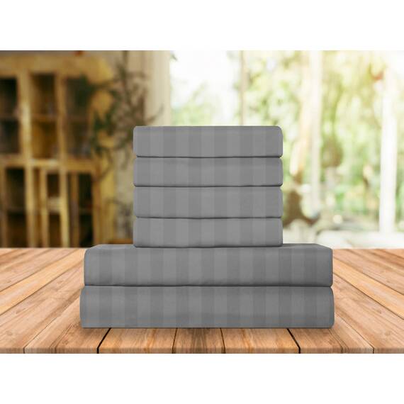 Elegant Comfort Luxuriöse weiche Bettlaken Dobby Stripe 1500, Premium-Hotelqualität, Mikrofaser, Weichheit, Knitter- und lichtbeständig (4-teilig), Bettwäscheset, Twin XL, gestreift, Platingrau