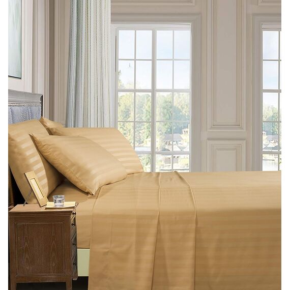 Elegant Comfort Luxuriöse weiche Bettlaken Dobby Stripe 1500, Premium-Hotelqualität, Mikrofaser, Weichheit, knitter- und lichtbeständig (4-teilig), Bettwäscheset, Twin XL, Streifen-Medaillon-Gold