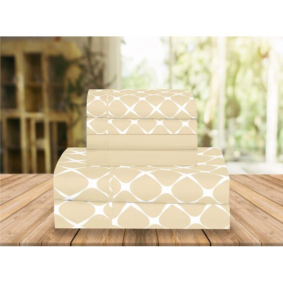 Elegant Comfort Luxuriöse, weiche Bettwäsche mit Bloomingdale-Muster – 1500 Premium-Mikrofaser in Hotelqualität, weich, Knitter- und lichtbeständig (6-teilig), Queen-Size-Bett, Leinen-Creme