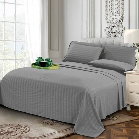 Elegant Comfort Luxuriöse weiche Bettlaken Dobby Stripe 1500, Premium-Hotelqualität, Mikrofaser, Weichheit, Knitter- und lichtbeständig (4-teilig), Bettwäscheset, Twin XL, gestreift, Platingrau
