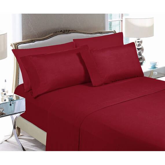 Elegant Comfort Luxuriöse weiche Bettlaken, 1500, Premium-Hotelqualität, Mikrofaser, weich, Knitter- und lichtbeständig, 6-teilig, Queen-Size-Bett, Burgunderrot, Amaranth