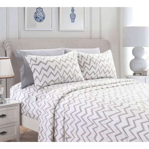 Elegant Comfort Luxuriöses, weiches Bettlaken, Chevron-Muster, 1500, hochwertige Hotelqualität, Mikrofaser, weich, Knitter- und lichtbeständig (6-teilig), Kingsize-Bett, Grau