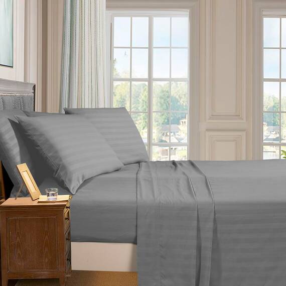 Elegant Comfort Luxuriöse weiche Bettlaken Dobby Stripe 1500, Premium-Hotelqualität, Mikrofaser, Weichheit, Knitter- und lichtbeständig (4-teilig), Bettwäscheset, Twin XL, gestreift, Platingrau