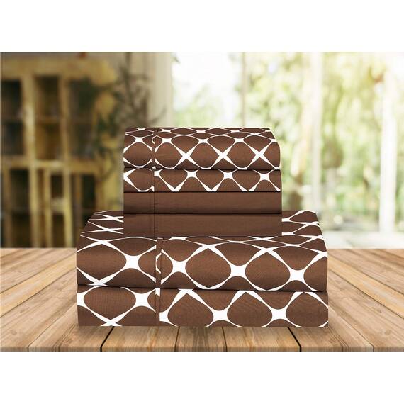 Elegant Comfort Luxuriöse, weiche Bettlaken mit Bloomingdale-Muster – 1500 Premium-Mikrofaser in Hotelqualität, weich, Knitter- und lichtbeständig (6-teilig), Voll, Schokoladenbraun
