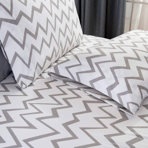 Elegant Comfort Luxuriöse, weiche Bettwäsche, Chevron-Muster, 1500, hochwertige Hotelqualität, Mikrofaser, weich, Knitter- und lichtbeständig (4-teilig), Doppelbett/Doppelbett, Größe XL, Grau