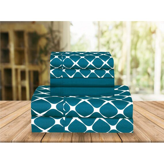 Elegant Comfort Luxuriöse, weiche Bettwäsche mit Bloomingdale-Muster – 1500 Premium-Mikrofaser in Hotelqualität, Weichheit, Knitter- und lichtbeständig (6-teilig), komplettes Bettwäsche-Set, Blaugrün
