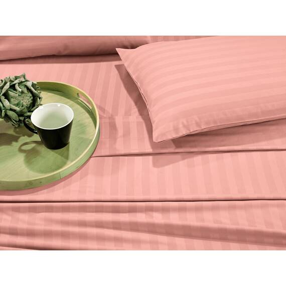 Elegant Comfort Luxuriöse weiche Bettlaken Dobby Stripe 1500, Premium-Hotelqualität, Mikrofaser, Weichheit, Knitter- und lichtbeständig (4-teilig), Bettwäscheset, Twin XL, gestreift, Pfirsichrosa