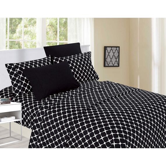 Elegant Comfort Luxuriöses, weiches Bettwäsche-Set von Bloomingdale, Fadenzahl 1500, Perkal, ägyptische Qualität, weich, Knitter- und lichtbeständig, 6-teiliges Bettwäsche-Set, Queensize, Schwarz